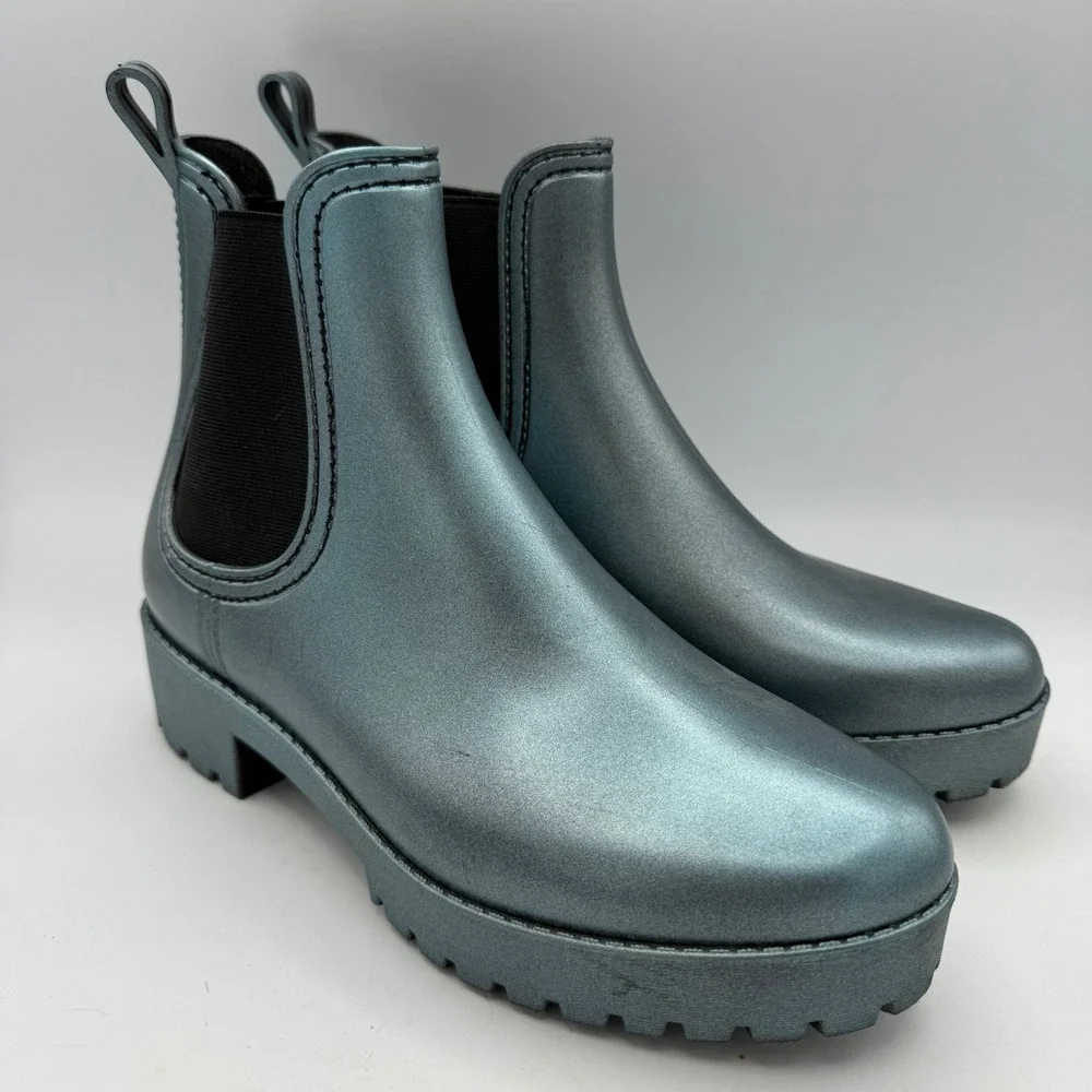 Jeffrey Campbell Metallic Chelsea Rain Boots Platform Ankle Booties Waterproof 9